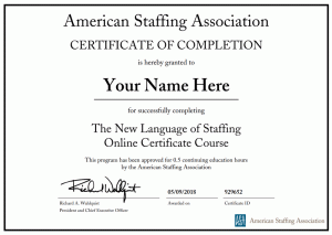 Certificate of Completion - American Staffing Association